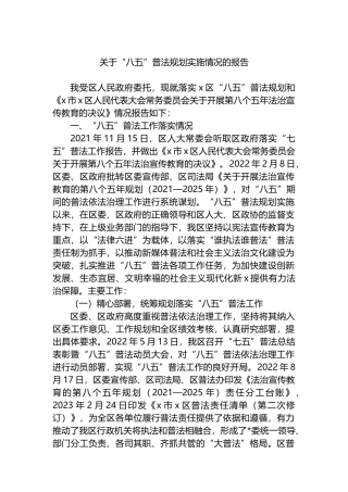 关于“八五”普法规划实施情况的报告