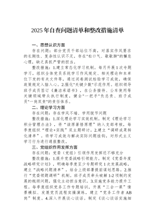 2025年自查问题清单和整改措施清单