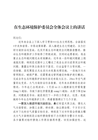 生态环境保护委员会会议上的讲话