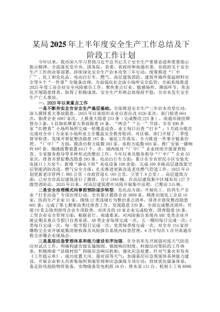 某局2025年上半年度安全生产工作总结及下阶段工作计划