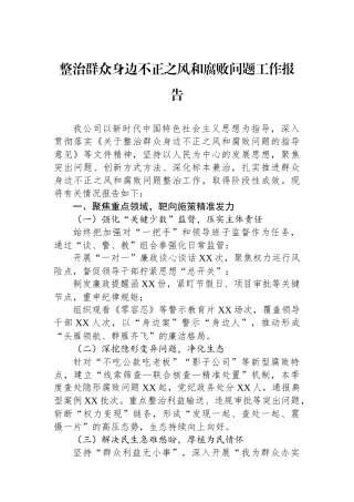 整治群众身边不正之风和腐败问题工作报告
