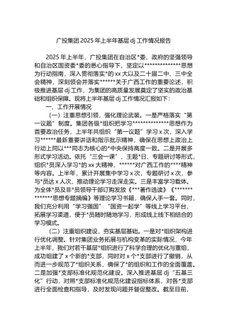 广投集团2025年上半年基层党建工作情况报告