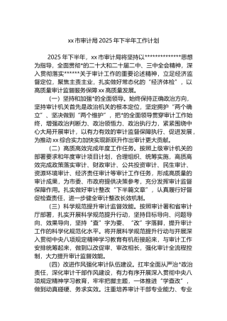 XX市审计局2025年下半年工作计划