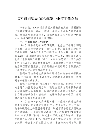XX市司法局2025年第一季度工作总结