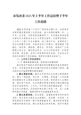 市发改委2025年上半年工作总结暨下半年工作思路