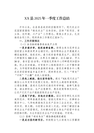 XX县2025年一季度工作总结
