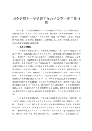 国企党组上半年党建工作总结及下一步工作打算