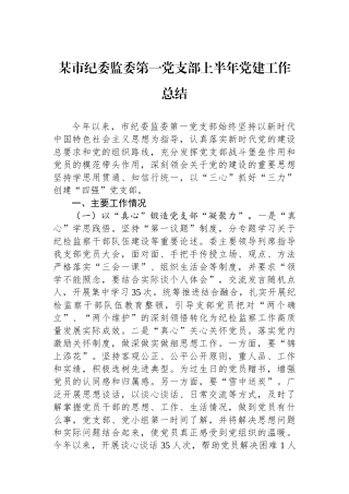 某市纪委监委第一党支部上半年党建工作总结