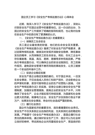 国企员工学习《安全生产考核巡查办法》心得体会