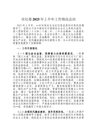 市纪委2025年上半年工作情况总结
