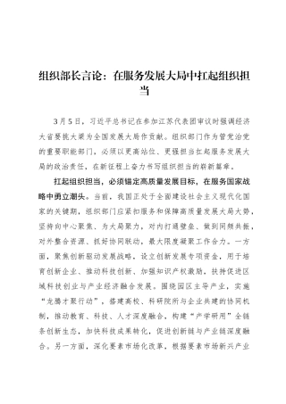 组织部长言论：在服务发展大局中扛起组织担当