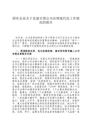 国有企业关于党建引领公司治理现代化工作情况的报告