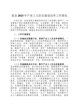 某县2025年产业工人队伍建设改革工作情况