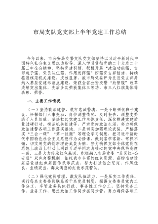 市局支队党支部上半年党建工作总结