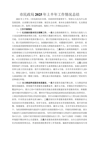 市民政局2025年上半年工作情况总结