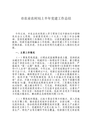 市农业农村局上半年党建工作总结