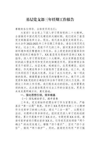 基层党支部三年任期工作报告