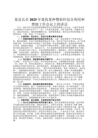 某县长在2025年夏收夏种暨秸秆综合利用和禁烧工作会议上的讲话