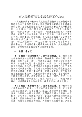 市人民检察院党支部党建工作总结