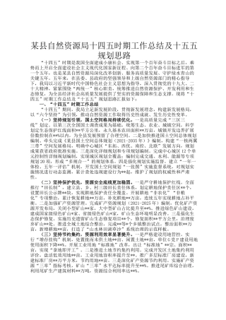 某县自然资源局十四五时期工作总结及十五五规划思路