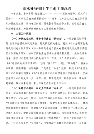 市水务局上半年党建工作总结