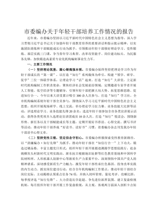 市委编办关于年轻干部培养工作情况的报告