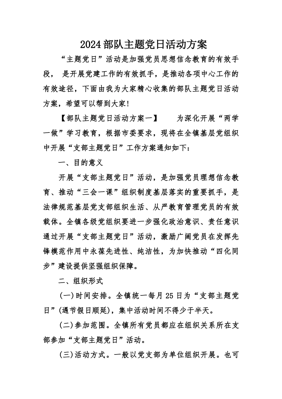 2024部队主题党日活动方案_第1页