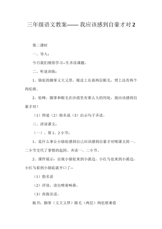 三年级语文教案——我应该感到自豪才对2