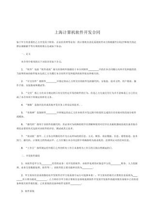 上海市计算机软件开发合同