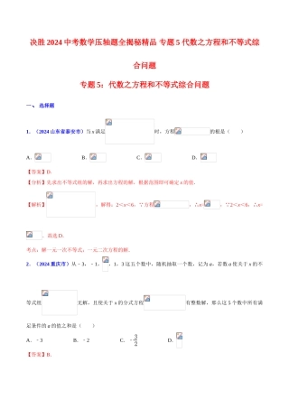 专题05 代数之方程和不等式综合问题（压轴题）-决胜2024中考数学压轴题全揭秘精品（解析版）