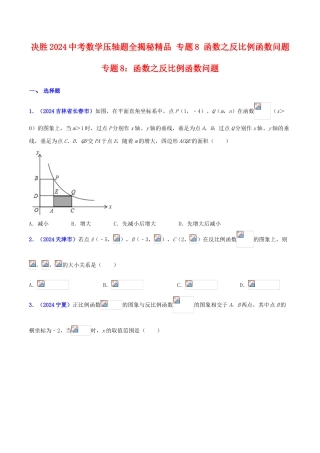 专题08 函数之反比例函数问题（压轴题）-决胜2024中考数学压轴题全揭秘精品（原卷版）
