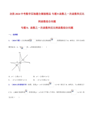 专题09 函数之一次函数和反比例函数综合问题（压轴题）-决胜2024中考数学压轴题全揭秘精品（原卷版）