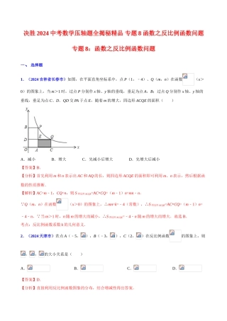 专题08 函数之反比例函数问题（压轴题）-决胜2024中考数学压轴题全揭秘精品（解析版）