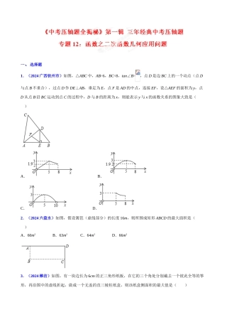 专题12 函数之二次函数几何应用问题（压轴题）-决胜2024中考数学压轴题全揭秘精品（原卷版）