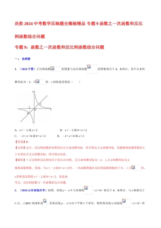 专题09 函数之一次函数和反比例函数综合问题（压轴题）-决胜2024中考数学压轴题全揭秘精品（解析版）