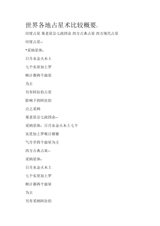 世界各地占星术比较概要