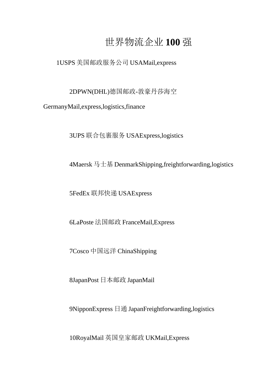 世界物流企业100强_第1页