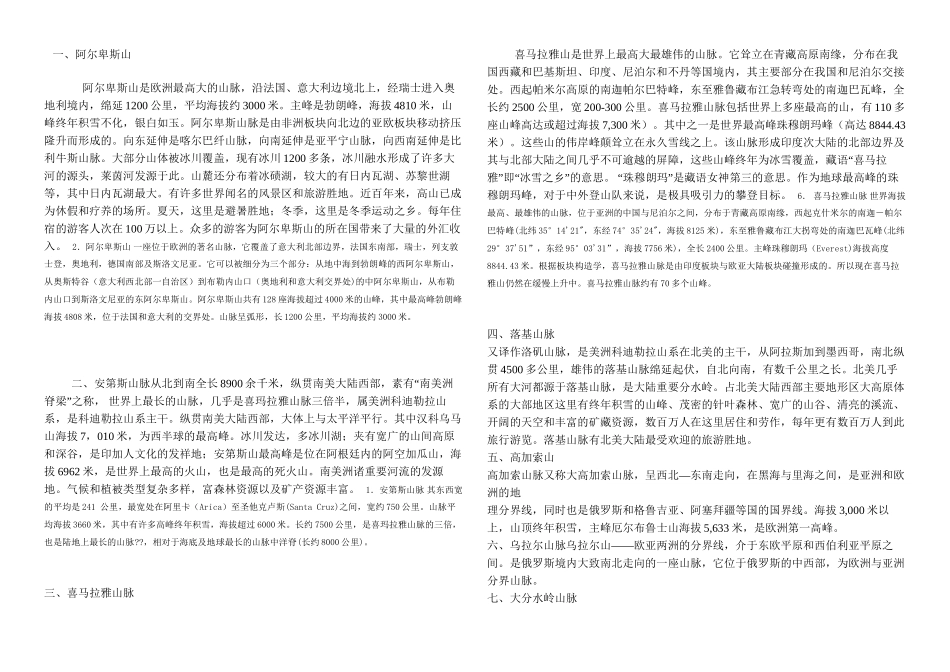 世界著名山脉及描述_第1页