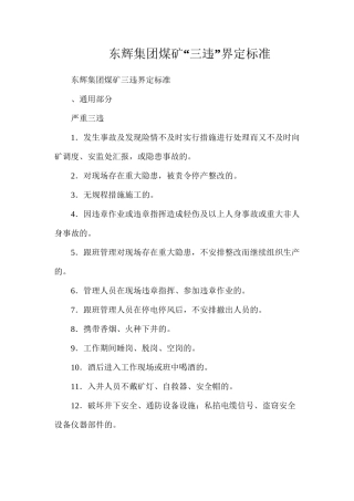 东辉集团煤矿“三违”界定标准