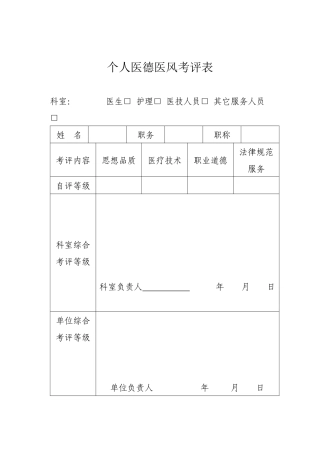 个人医德医风考评表