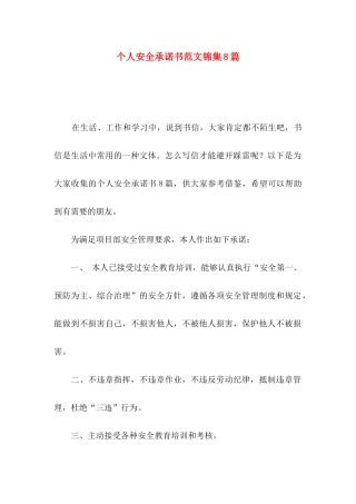 个人安全承诺书范文锦集8篇