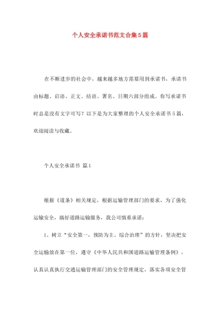 个人安全承诺书范文合集5篇