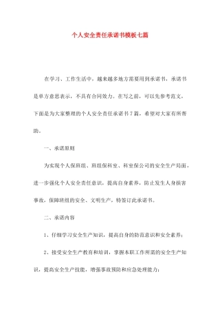个人安全责任承诺书模板七篇