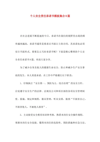 个人安全责任承诺书模板集合8篇