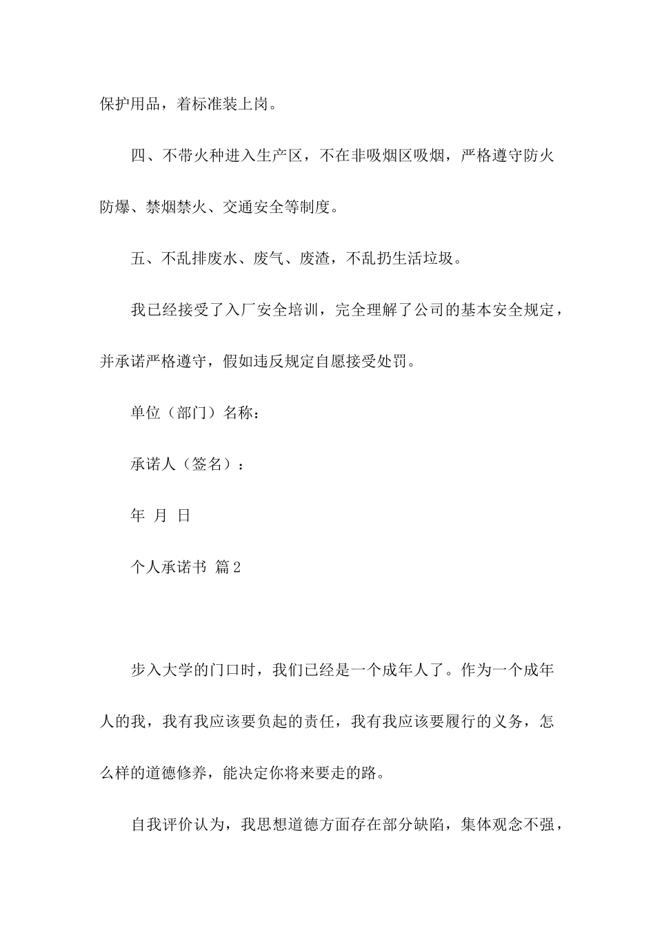 个人承诺书模板汇编6篇_第2页