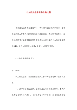 个人的安全承诺书合集七篇