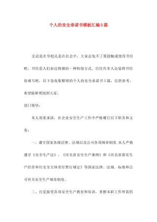 个人的安全承诺书模板汇编5篇