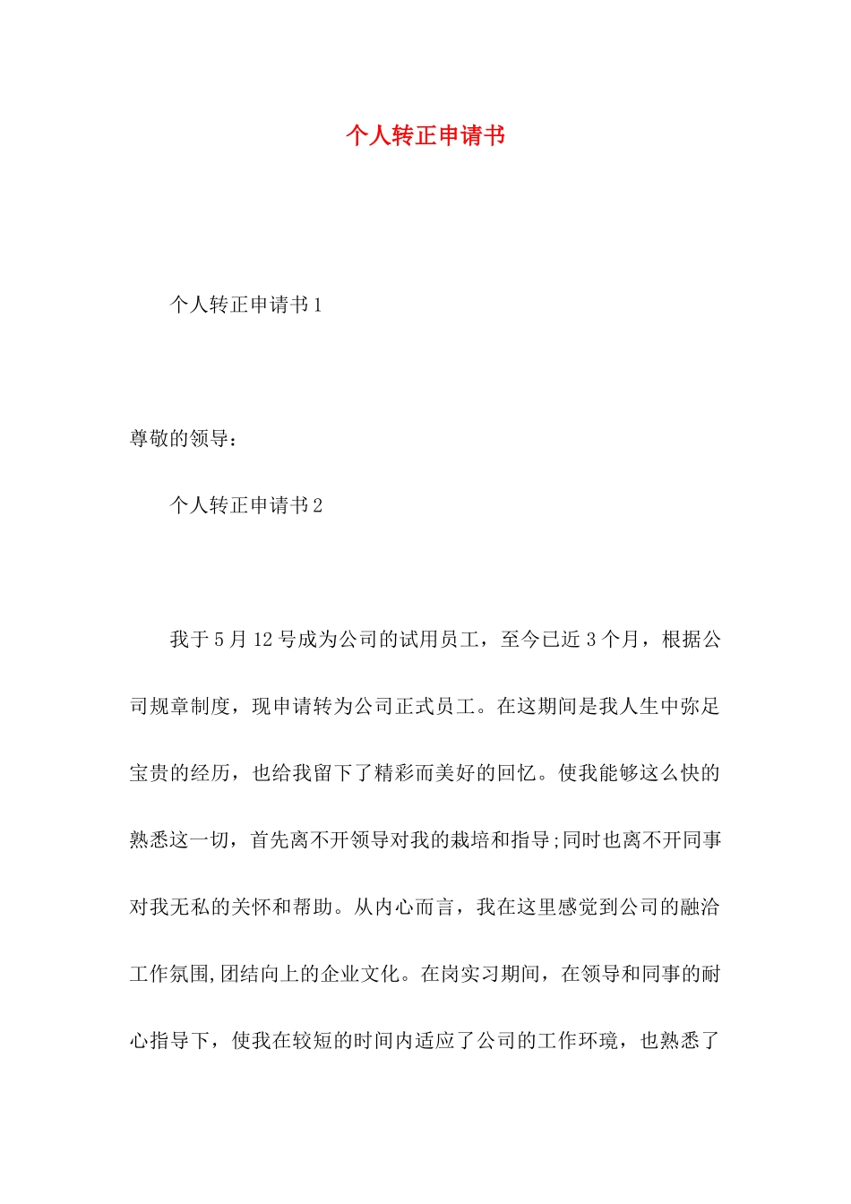 个人转正申请书_第1页