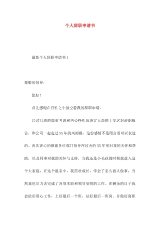 个人辞职申请书 (2)