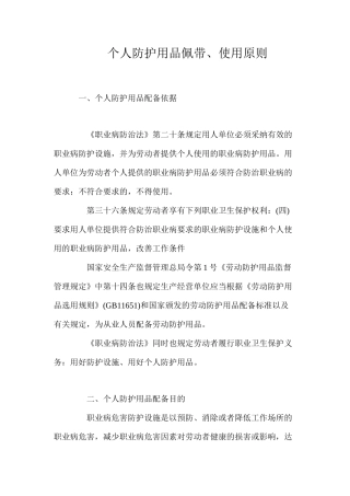 个人防护用品佩带、使用原则